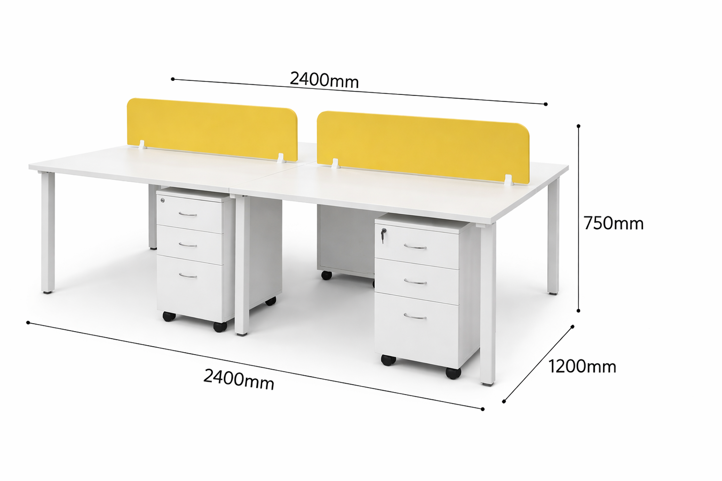 Modular Office Workstation 4 Seater with Drawer Storage & Privacy Screen