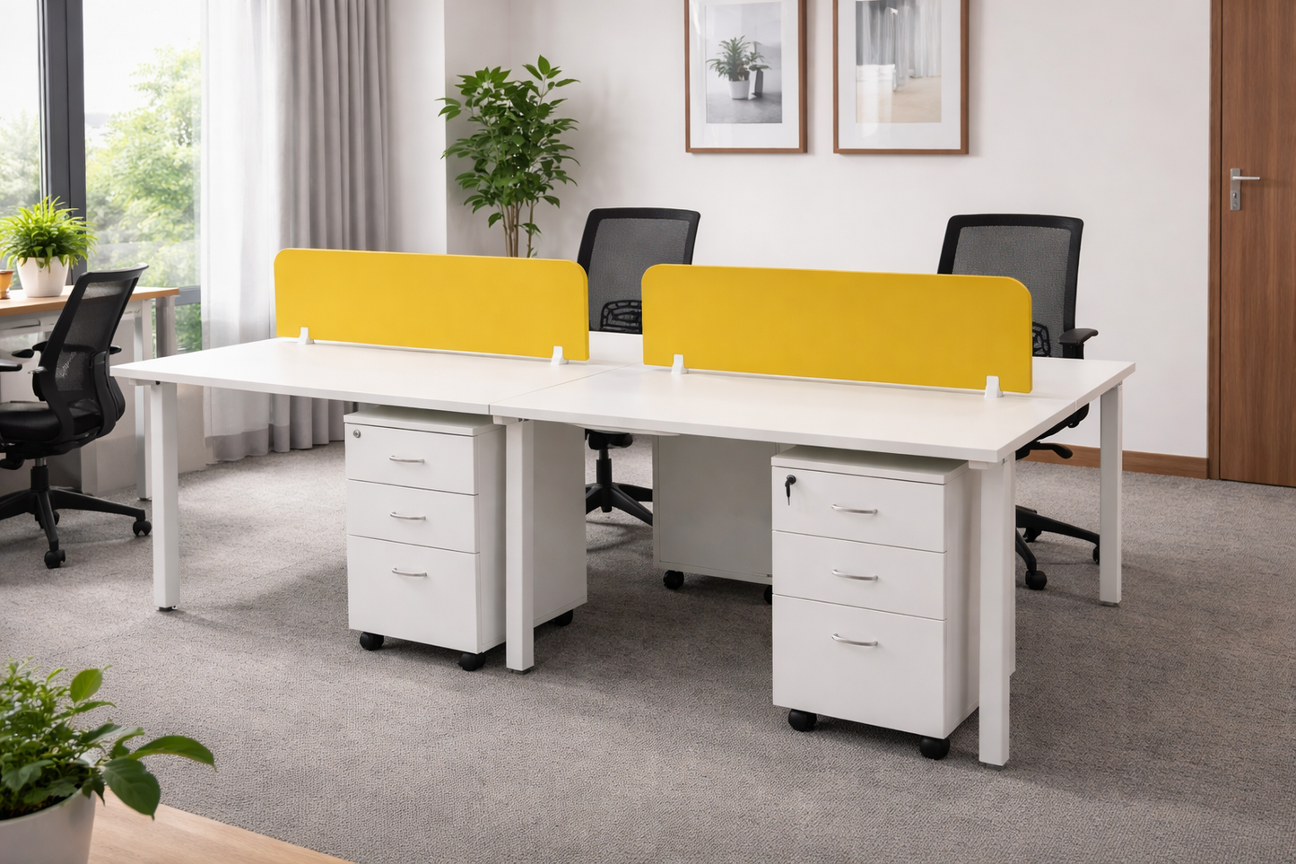 Modular Office Workstation 4 Seater with Drawer Storage & Privacy Screen